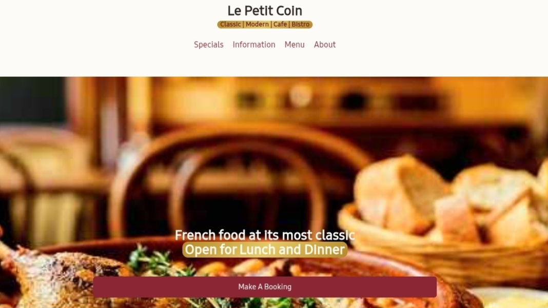 Webpage for a french bistro website